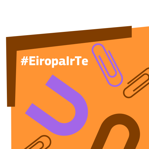 Attēls ar tēmturi "#EiropaIrTe", kas ir izcelts oranžā krāsā.
Fons sastāv no oranžas un brūnas krāsas kombinācijas ar abstraktiem dizaina elementiem- violetu magnētu, brūnām un violetām saspraudes. Šie elementi simboliski atspoguļo sarunas tēmu "Kā Latvijai kļūt par talantu magnētu Eiropas darba tirgū?"